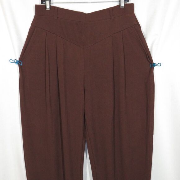 Halara Brown Soft Stretchy Ribbed High Waist Side Pocket Barrel Pants Size XL - Picture 3 of 8